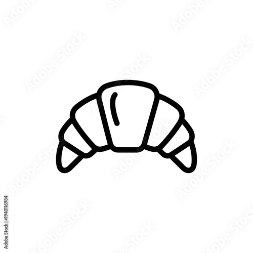 Minimalist Black and White Line Drawing of a Croissant in Icon Style