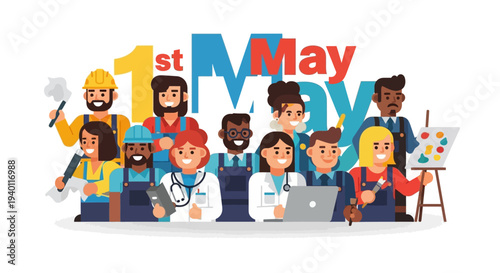 Diverse group of professionals celebrating Labour Day together with creative expressions