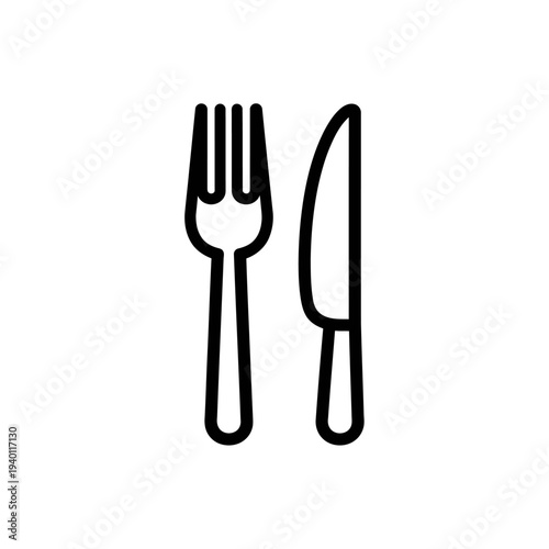 Minimalist Black and White Fork and Knife Icon for Dining and Food Concepts