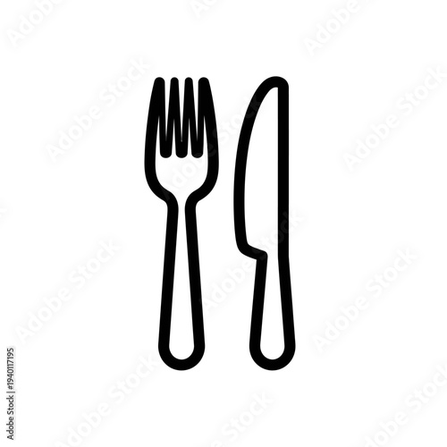 Minimalist Black and White Fork and Knife Icon for Dining and Culinary Design
