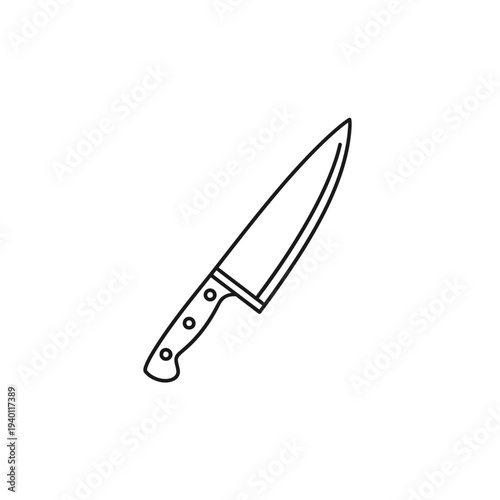 Minimalist Black and White Line Drawing of Kitchen Knife for Culinary Design