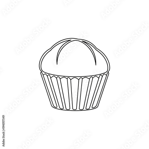 Minimalist Line Art Illustration of a Cupcake with Sweet Swirl Topping