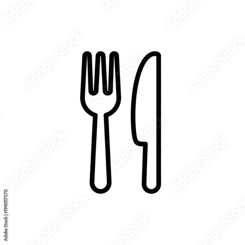 Minimalist Black and White Outline of Fork and Knife for Dining Concept