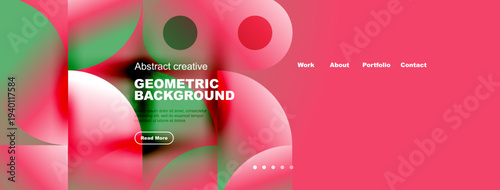 Abstract design features fluid shapes, vibrant colors, text overlay, navigation menu. Modern aesthetic suitable website header.