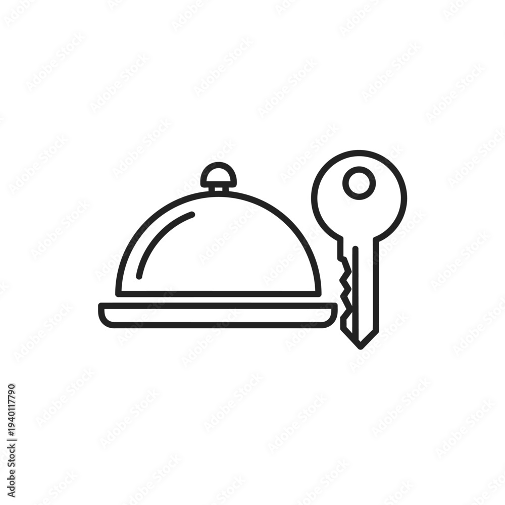 Obraz premium Minimalist Line Art Illustration of a Key and Food Service Cloche for Hospitality Theme