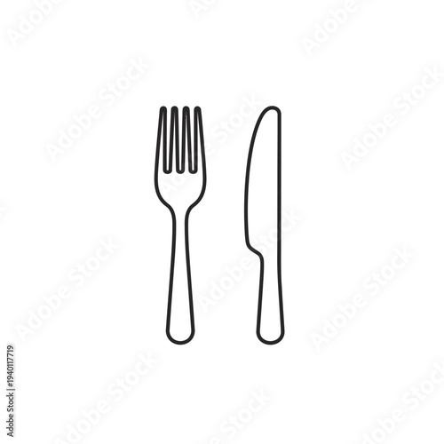 Minimalist Line Art Illustration of a Fork and Knife for Food and Dining Themes