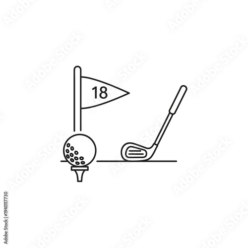 Minimalist Golf Equipment Illustration with Golf Ball and Club on White Background