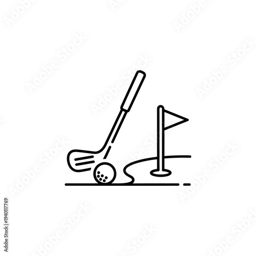 Minimalist Golf Illustration Featuring Golf Club, Ball, and Flag