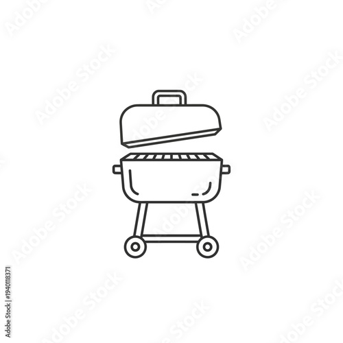 Minimalist Line Drawing of a Charcoal Barbecue Grill with Lid Open for Outdoor Cooking