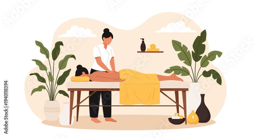 Woman Receiving a Massage Therapy Session in a Serene Spa Environment.