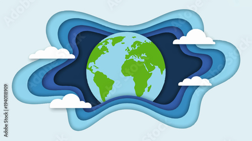 Earth with swirling blue atmosphere and white clouds symbolizing environmental protection and global warming awareness