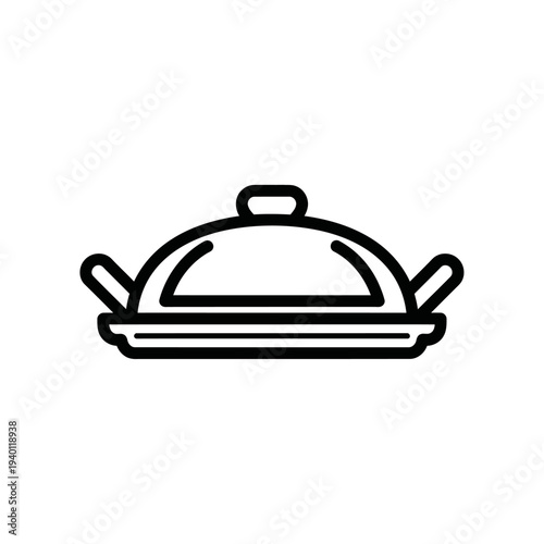 Minimalist Line Drawing of a Food Serving Dish with Cover for Culinary and Restaurant Concepts
