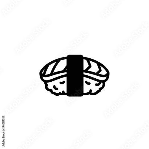Minimalist Line Drawing of Sushi Roll with Seaweed and Rice for Food and Cuisine Themes