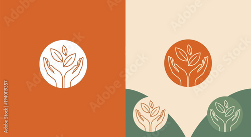 Minimalist eco-friendly logos with earthy tones and plant motifs.