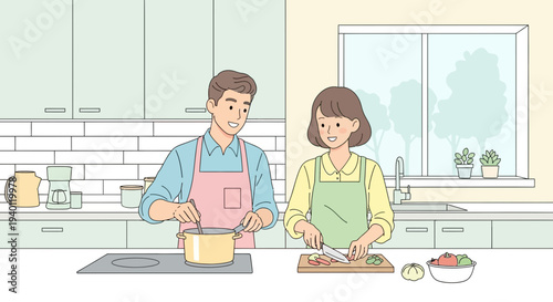 Couple Cooking Together in a Bright, Modern Kitchen