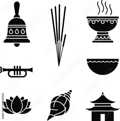 Hindu and buddhist ritual and religious symbols