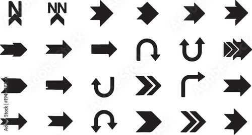 Collection of Various Black Arrow Icons and Symbols on White Background Vector Set vector illustration