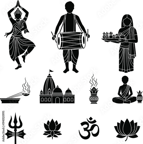 Hinduism symbols and figures illustration