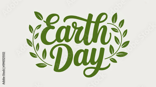 Earth day eco friendly green logo with leaves on beige background for environmental awareness and sustainability