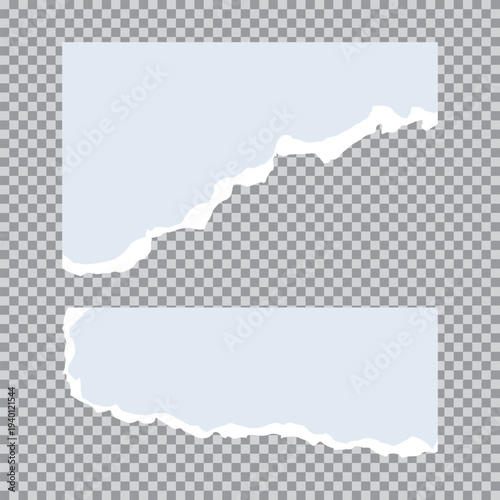 Torn paper edges and ripped strips are set. torn paper strips and jagged rectangles for collage, labels, and banners. Vector EPS plus transparent PNG for overlay.