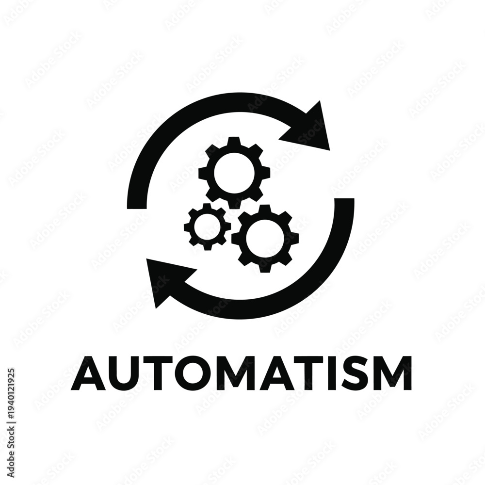 Ταπετσαρία A black and white graphic depicts a circular arrow encompassing three gears alon