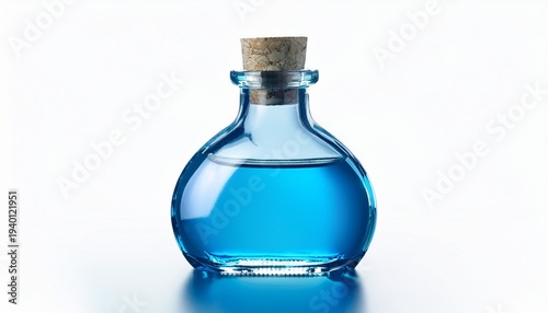 A Bottle Of Blue Liquid On A White Background