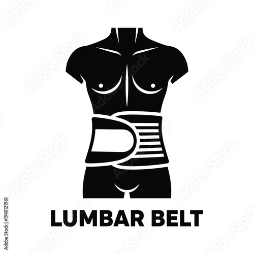 A stark black silhouette depicts a torso with a prominent lumbar support belt emphasizing the body s core and back region high quality professional detailed