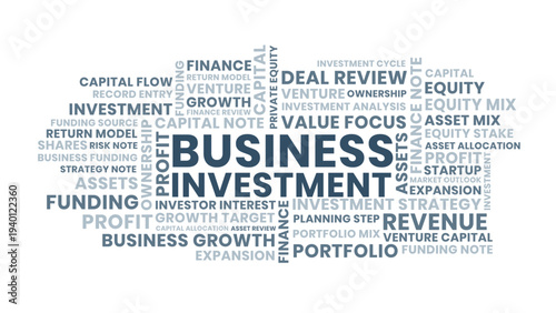 Business Investment Word Cloud Design, Corporate Finance and Venture Capital Strategy Theme