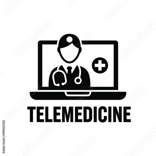 This graphic depicts a doctor s head and shoulders appearing on a laptop screen symbolizing the growing field of telemedicine high quality professional detailed modern