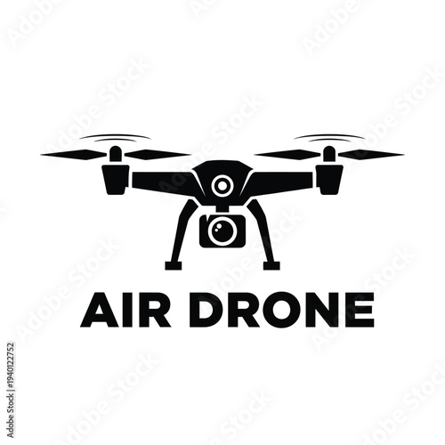 A stark black silhouette depicts a modern quadcopter drone with visible propellers and a camera accompanied by text high quality professional detailed elegant stylish
