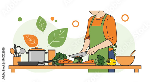 Healthy cooking: Person chopping fresh vegetables for a healthy meal