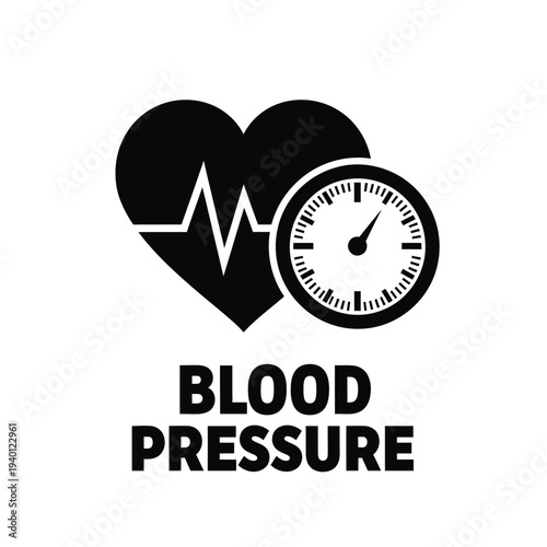 A graphic illustration depicts a heart incorporating an electrocardiogram and clock alongside the text blood pressure high quality professional detailed modern elegant stylish clean