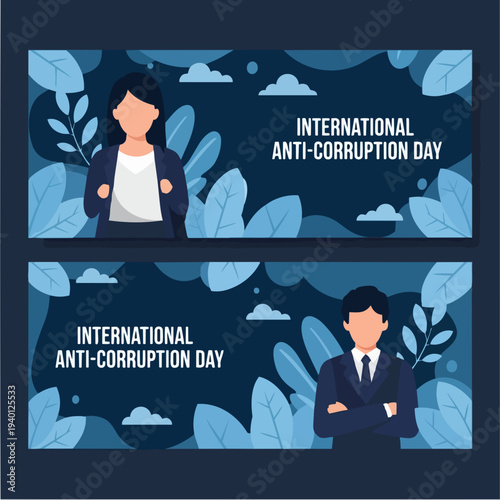 International Anti Corruption Day banners with business people.