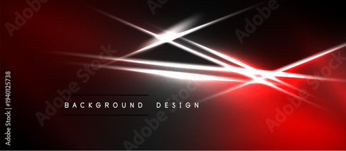 Dark red background features bright white lines radiating from central points. Modern design element, sleek, dynamic composition.