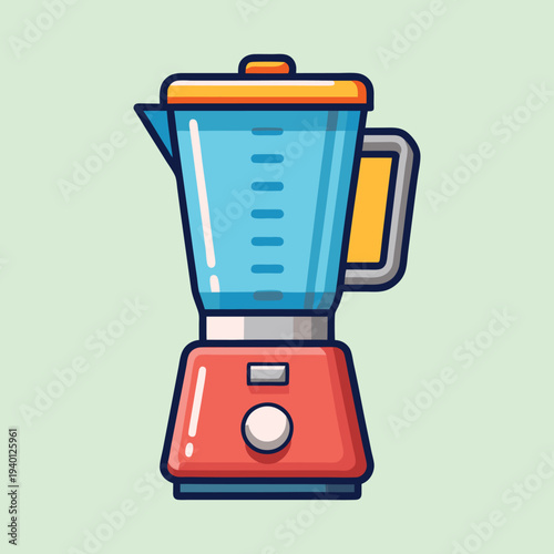 A bright cartoon style illustration of a red kitchen blender appliance