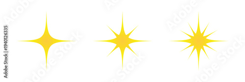 Sparkle star icons, Simple sparkling stars, yellow starburst set. Transparent PNG and vector