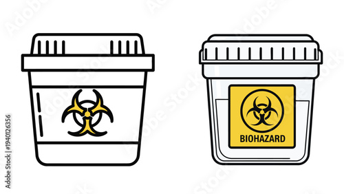 Biohazard Medical Waste Containers, Clinical Disposal and Laboratory Safety Illustration