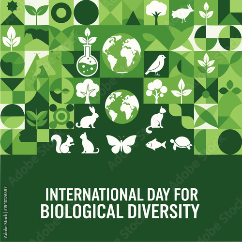 International Day for Biological Diversity graphic with animals and plants.