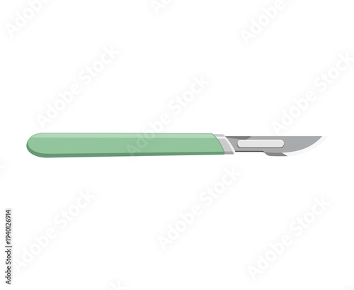 Green And Silver Surgical Scalpel On A White Background