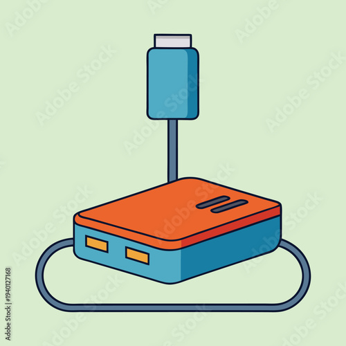 Illustration of a modern USB hub for multiple connections and data transfers