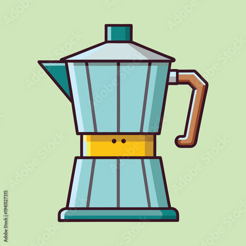 Retro Illustration of a Moka Pot for Making Espresso Coffee at Home