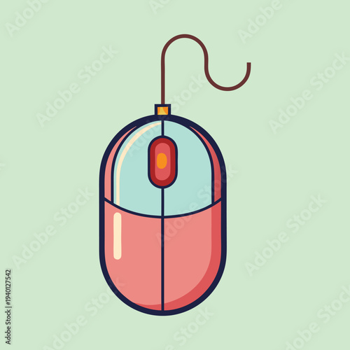 Illustration of a computer mouse with a cable on a light green background