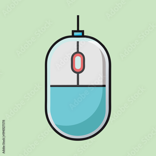Stylized Computer Mouse Illustration with Blue and White, on a Light Green Background
