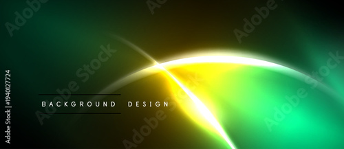 Abstract vibrant lines, gradients. Green, yellow hues dominate dark background. Modern design element, dynamic composition.