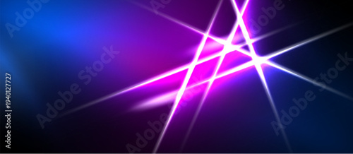 Abstract background features vibrant blue, purple light streaks. Dynamic energy radiates from central point, creating modern visual effect.