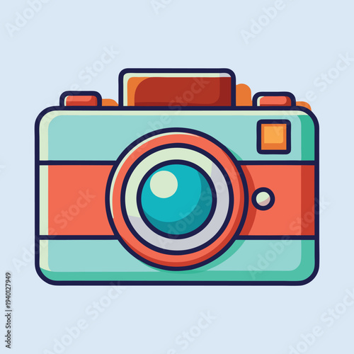 Stylized illustration of a camera with a clean and cartoonish aesthetic