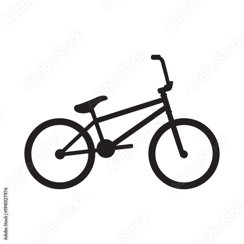 A minimalist black silhouette of a bmx bike on a white background