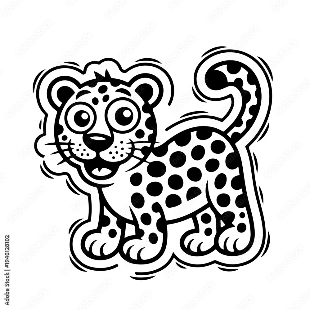 Naklejka premium Cute leopard isolated on blue background. Funny kawaii alpaca character. Cartoon flat style. Vector illustration