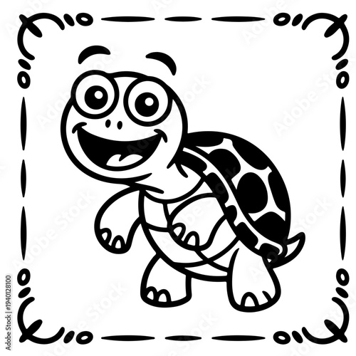 Cute turtle isolated on blue background. Funny kawaii alpaca character. Cartoon flat style. Vector illustration