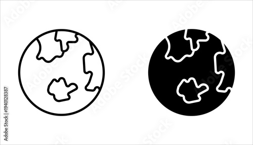 Earth globe symbol icon set. Vector planet signs. Simple silhouette world map shape elements.